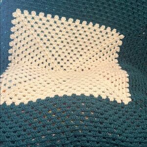Handmade Crochet Blanket in green and white 39X38 in